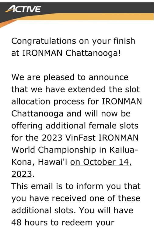 Kona Ironman Email in July